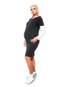 Těhotenské šaty/tunika s kapucí RIA - grafit | Velikosti těh. moda: S/M