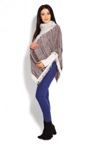 Těhotenské pončo dlouhý rukáv , rolák - béžový | Velikosti těh. moda: UNI