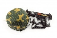 Vojenská sada samopal 31cm na setrvačník jiskřící+helma/přilba v síťce