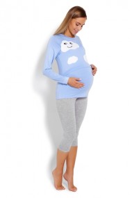 Těhotenské, kojící pyžamo 3/4 mráčky - modré | Velikosti těh. moda: L/XL