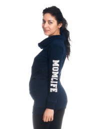 Těhotenské a kojící triko/mikina Mom Life, dl. rukáv, granátové | Velikosti těh. moda: XS (32-34)