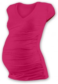 Těh. tričko MINI rukáv s výstřihem do V - sytě růžové | Velikosti těh. moda: S/M