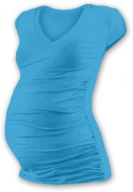 Těh. tričko MINI rukáv s výstřihem do V - sv. tyrkys | Velikosti těh. moda: L/XL