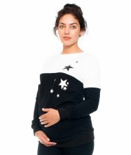 Těhotenské a kojící triko/mikina Stars, dlouhý rukáv, černo-bílá | Velikosti těh. moda: S (36)