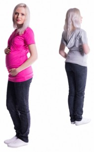 Těhotenské a kojící triko s kapucí, kr. rukáv - amarant | Velikosti těh. moda: L/XL