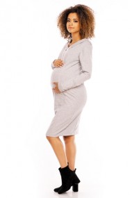 Těhotenské a kojící šaty s kapucí, dl. rukáv - šedé 