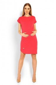 Těhotenské asymetrické šaty, kr. rukáv - korálové | Velikosti těh. moda: XXL (44)