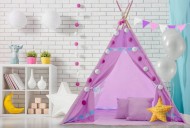 Stan pro děti teepee, týpí s výbavou - Kolotoč, 120x120x180 cm, fialový