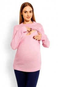 Pletený těhotenský svetřík - růžový, (kojící) | Velikosti těh. moda: UNI