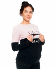 Těhotenské a kojící triko/mikina Fabulous, dlouhý rukáv, černo-růžová | Velikosti těh. moda: M (38)