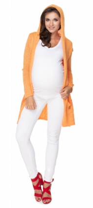 Be MaaMaa Dlouhý těhotenský kardigan s kapucí, pomerančový | Velikosti těh. moda: UNI