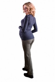 Těhotenské kalhoty s elastickým pásem a kapsami - grafit 