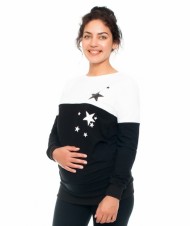 Těhotenské a kojící triko/mikina Stars, dlouhý rukáv, černo-bílá | Velikosti těh. moda: S (36)