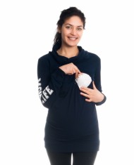 Těhotenské a kojící triko/mikina Mom Life, dl. rukáv, granátové | Velikosti těh. moda: XS (32-34)