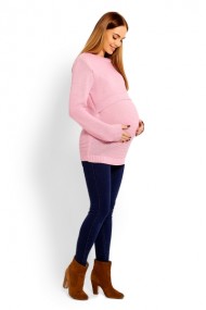 Pletený těhotenský svetřík - růžový, (kojící) | Velikosti těh. moda: UNI