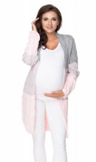 Be MaaMaa Těhotenský kardigan/svetr - šedý/růžový, copánkový vzor | Velikosti těh. moda: UNI