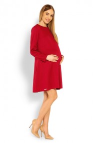 Elegantní volné těhotenské šaty dl. rukáv - bordo,červené 