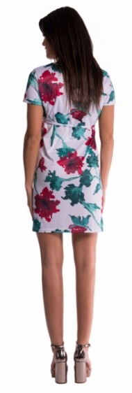 Těhotenské šaty s vázáním s květinovým potiskem - červené | Velikosti těh. moda: M (38)