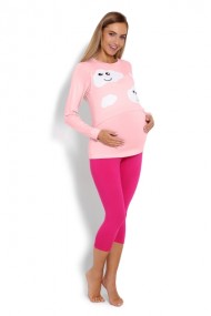 Těhotenské, kojící pyžamo 3/4 mráčky - růžové 