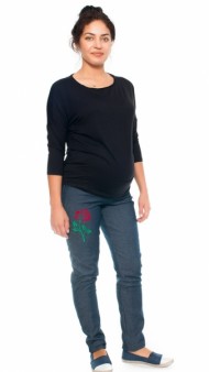 Těhotenské kalhoty/jeans s potiskem růže, granátové | Velikosti těh. moda: XL (42)