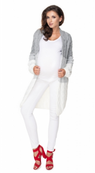 Be MaaMaa Těhotenský kardigan/svetr - šedý/krémový, copánkový vzor | Velikosti těh. moda: UNI
