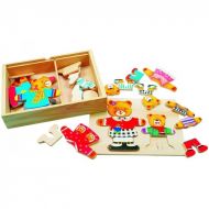 Puzzle Šatník medvědi dřevo barevný v krabici 19x14x4cm