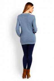 Pletený těhotenský svetřík - tm. modrý, (kojící) | Velikosti těh. moda: UNI