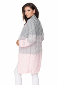 Be MaaMaa Těhotenský kardigan/svetr - šedý/růžový, copánkový vzor | Velikosti těh. moda: UNI