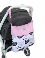 Stylová taška na kočárek Baby Nellys Hand Made - Labutě - růžová, Ce19