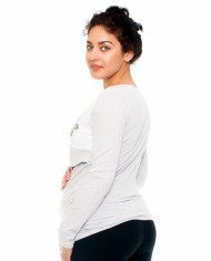 Těhotenské/kojící triko - květy , dlouhý rukáv, šedo/bílé | Velikosti těh. moda: S (36)