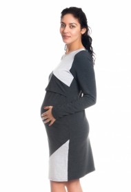 Těhotenské/kojící šaty Jane, dlouhý rukáv - grafitové 
