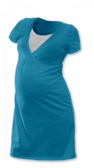Těhotenská, kojící noční košile JOHANKA krátký rukáv - petrolejová | Velikosti těh. moda: L/XL