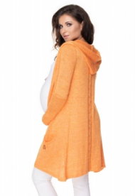 Be MaaMaa Dlouhý těhotenský kardigan s kapucí, pomerančový | Velikosti těh. moda: UNI