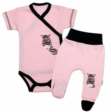 Baby Nellys 2-dílná sada body kr. rukáv + polodupačky, růžová - Zebra | Velikost koj. oblečení: 62 (