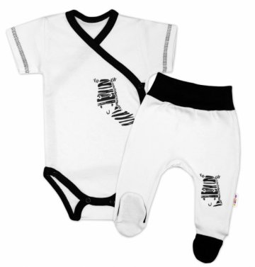Baby Nellys 2-dílná sada body kr. rukáv + polodupačky, bílá - Zebra | Velikost koj. oblečení: 62 (2-