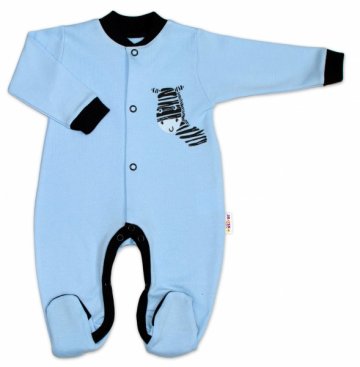 Baby Nellys Bavlněný overálek Zebra - modrý | Velikost koj. oblečení: 62 (2-3m)