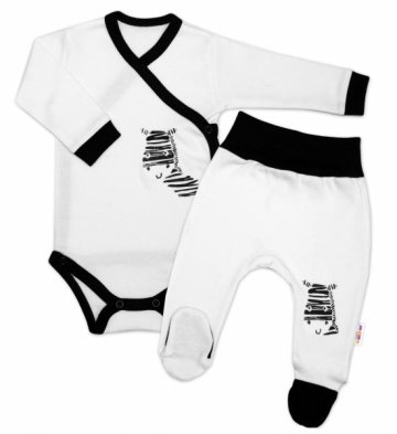 Baby Nellys 2-dílná sada body dl. rukáv + polodupačky, bílá - Zebra | Velikost koj. oblečení: 74 (6-