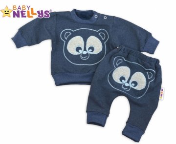 Tepláková souprava Baby Nellys - Medvídek - modrý melír | Velikost koj. oblečení: 74 (6-9m)