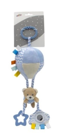 Tulilo Závěsná plyšová hračka s rolničkou Letající balón - Méďa Teddy, modrá