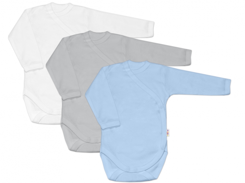 Baby Nellys Kojenecká chlapecká sada body zap. bokem BASIC - modrá, šedá, bílá - 3 ks | Velikost 50 Baby Nellys Kojenecká chlapecká sada body zap. bokem BASIC - modrá, šedá, bílá - 3 ks | Velikost 50