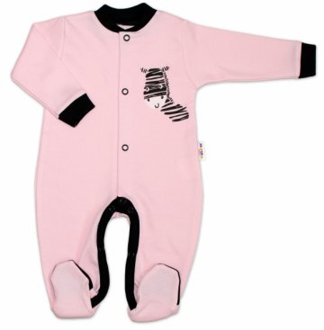 Baby Nellys Bavlněný overálek Zebra - růžový | Velikost koj. oblečení: 50 (0-1m)