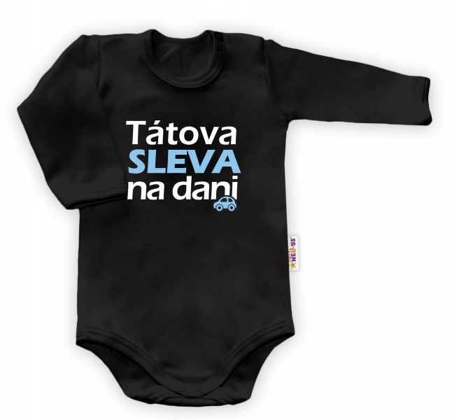 Body dlouhý rukáv Dejna Tátova sleva na dani, černé - modro/bílý potisk | Velikost koj. oblečení: 86 Body dlouhý rukáv Dejna Tátova sleva na dani, černé - modro/bílý potisk | Velikost koj. oblečení: 86