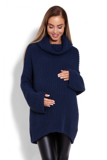 Teploučký,těhotenský svetřík, rolák - tm. modrý | Velikosti těh. moda: UNI