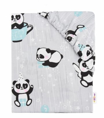 Dětské bavlněné prostěradlo do postýlky - Happy Panda - mátové 
