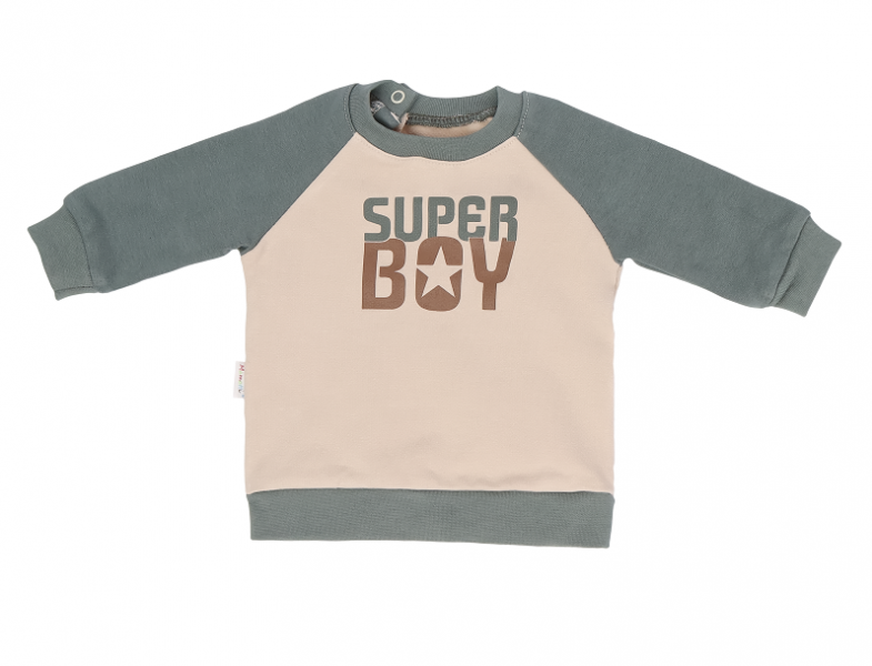 Mamatti Dětská mikina Super Boy, s bočním zapínáním, zeleno-mátová Mamatti Dětská mikina Super Boy, s bočním zapínáním, zeleno-mátová