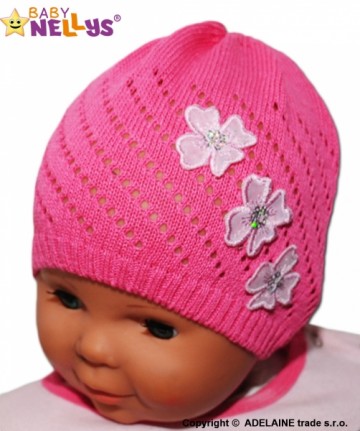 Háčkovaná čepička Kytičky Baby Nellys ® - tm. růžová | Velikost koj. oblečení: 38/42 čepičky obvod