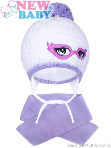 Zimní dětská pletená čepička se šálou New Baby fialová | Velikost: 104 (3-4r)