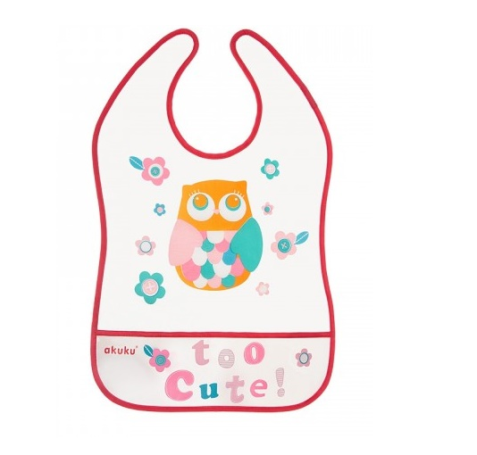 AKUKU Plastový bryndák/zástěrka s kapsičkou Owl - malinový AKUKU Plastový bryndák/zástěrka s kapsičkou Owl - malinový