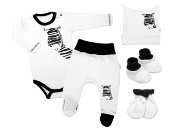 Baby Nellys 5-ti dílná soupravička do porodnice Zebra - bílá | Velikost koj. oblečení: 68 (4-6m)