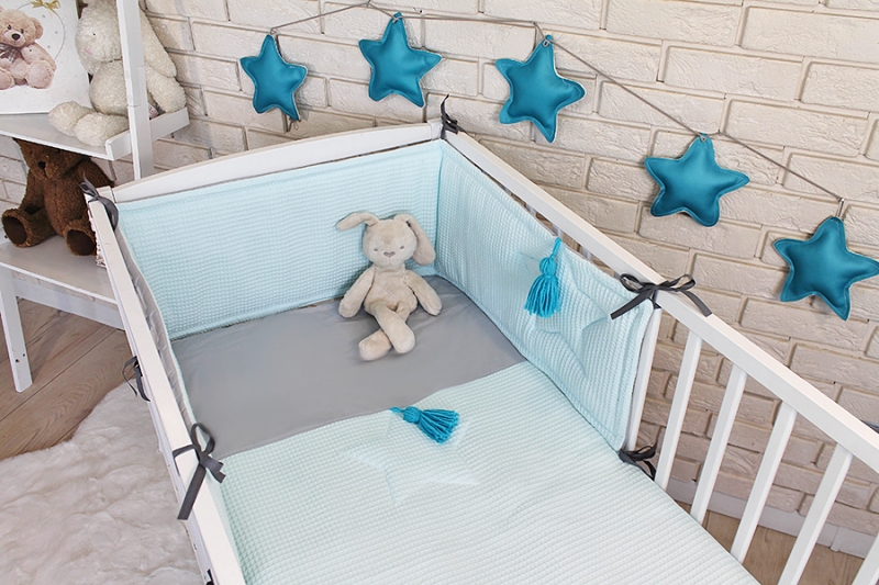 Baby Nellys 3 dílná sada Mantinel s povlečením vafelek - tyrkys | Velikost povlečení: 120x90 Baby Nellys 3 dílná sada Mantinel s povlečením vafelek - tyrkys | Velikost povlečení: 120x90